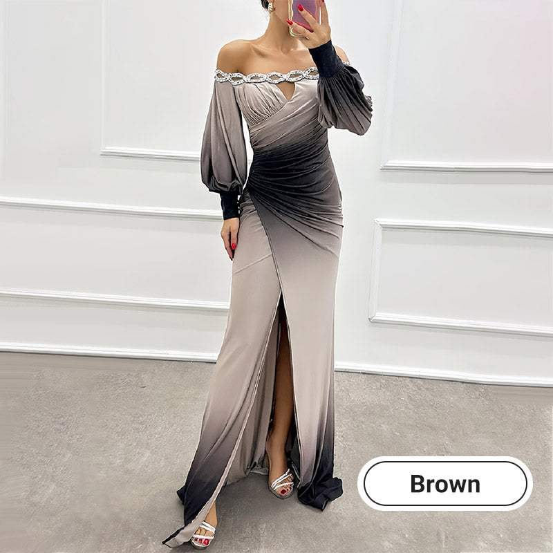 Women’s Gradient Off Shoulder Slit Long Dress