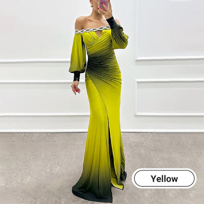 Women’s Gradient Off Shoulder Slit Long Dress