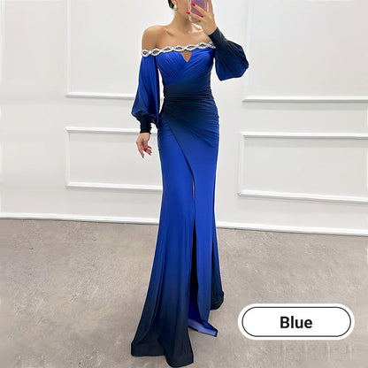 Women’s Gradient Off Shoulder Slit Long Dress