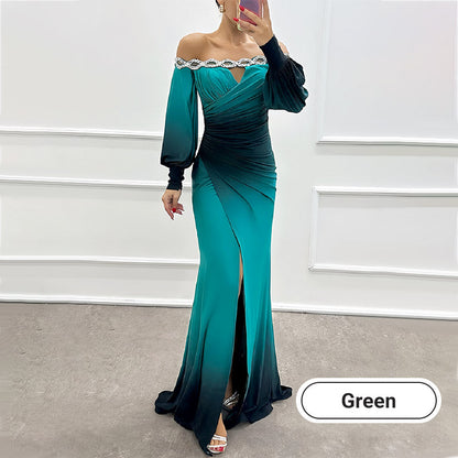 Women’s Gradient Off Shoulder Slit Long Dress