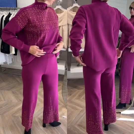 ✨Novi dolasci✨Ležeran pleteni set od 2 dijela s ukrasom od cirkona