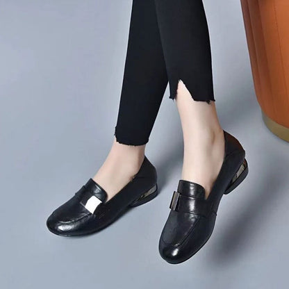 Women's Round Toe Chunky Heel Flat Shoes