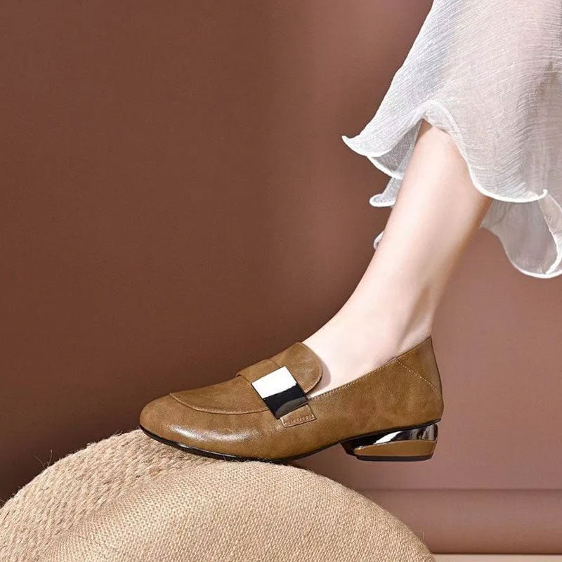 Women's Round Toe Chunky Heel Flat Shoes