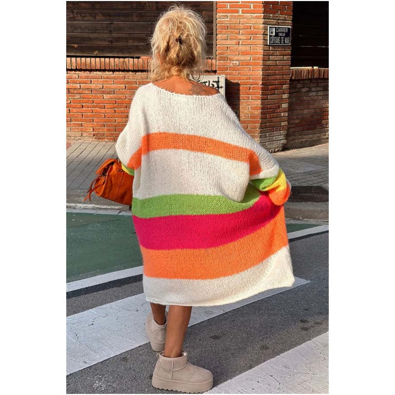 🔥🖤Black Friday Sale:50% OFF🔥Color Block V-Neck Letter Print Sweater Dress