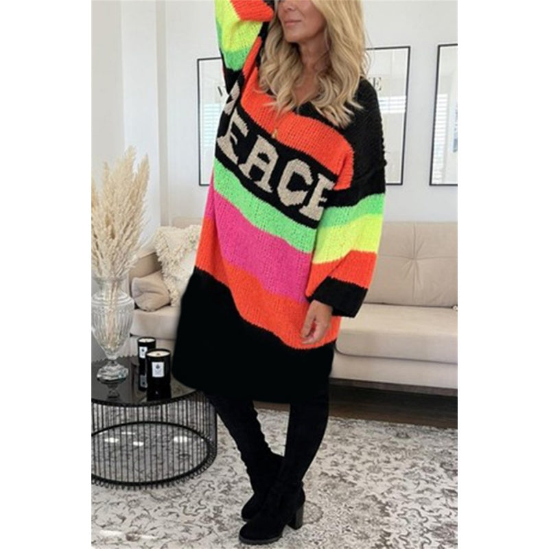 🔥🖤Black Friday Sale:50% OFF🔥Color Block V-Neck Letter Print Sweater Dress