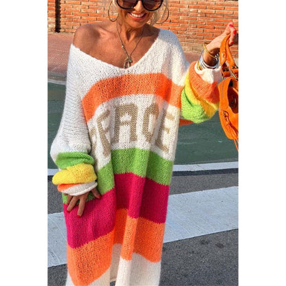 🔥🖤Black Friday Sale:50% OFF🔥Color Block V-Neck Letter Print Sweater Dress