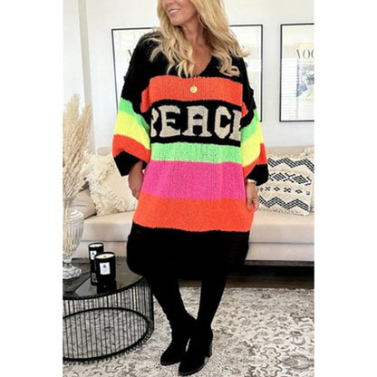 🔥🖤Black Friday Sale:50% OFF🔥Color Block V-Neck Letter Print Sweater Dress