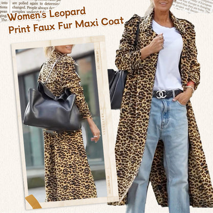 Be Free Velvet Leopard Print Long Sleeve Loose Midi Trench Coat