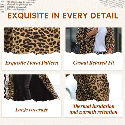 Be Free Velvet Leopard Print Long Sleeve Loose Midi Trench Coat