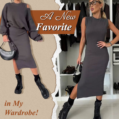 🖤Black Friday Sale:50% OFF🖤Women's Slanted Shoulder Sweatshirt & Sleeveless Dress Set