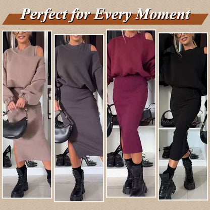 🖤Black Friday Sale:50% OFF🖤Women's Slanted Shoulder Sweatshirt & Sleeveless Dress Set