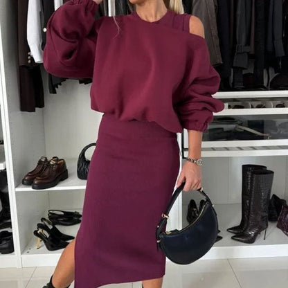 🖤Black Friday Sale:50% OFF🖤Women's Slanted Shoulder Sweatshirt & Sleeveless Dress Set