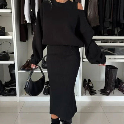 🖤Black Friday Sale:50% OFF🖤Women's Slanted Shoulder Sweatshirt & Sleeveless Dress Set