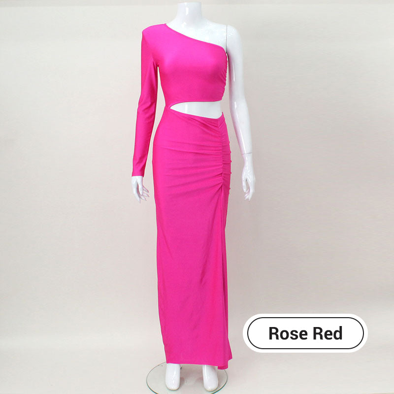 Vestido maxi asimétrico de la hendidura de un hombro soñador