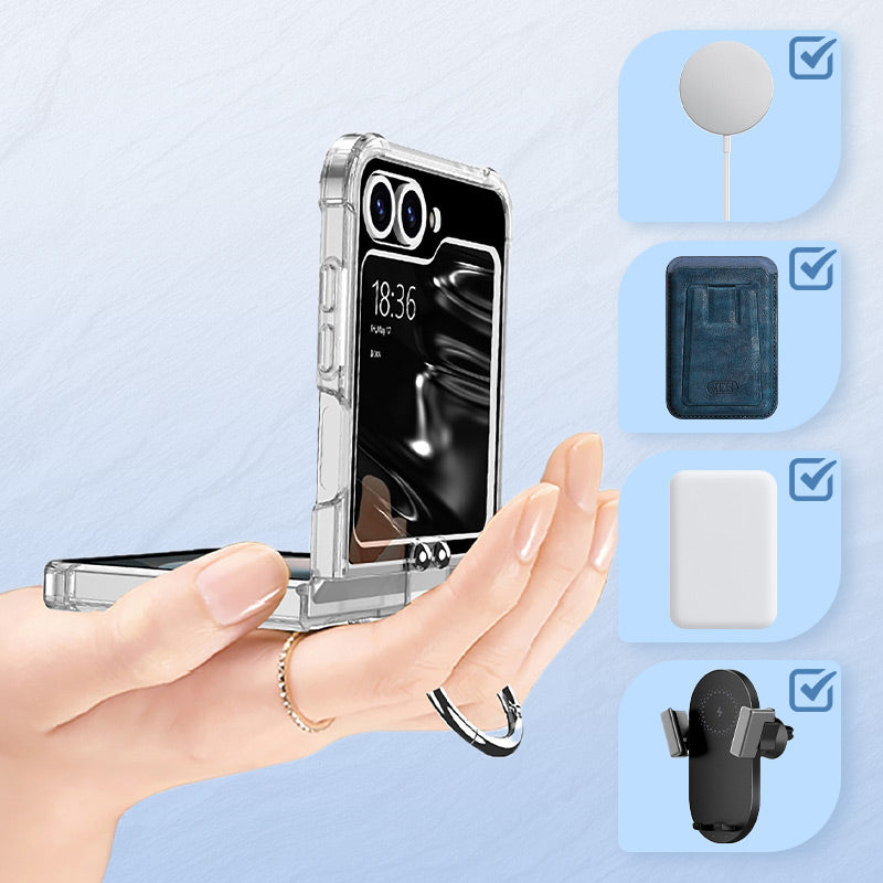 Never Yellowing Ultra Clear Magnetic Transparent Ring Airbag Phone Cover for Samsung Z Flip 6/5/4/3