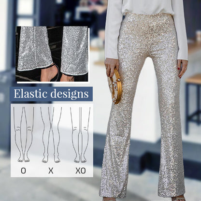 💃Black Friday Sale:50% OFF🖤Diva Sequin High Rise Elastic Waist Flare Pants