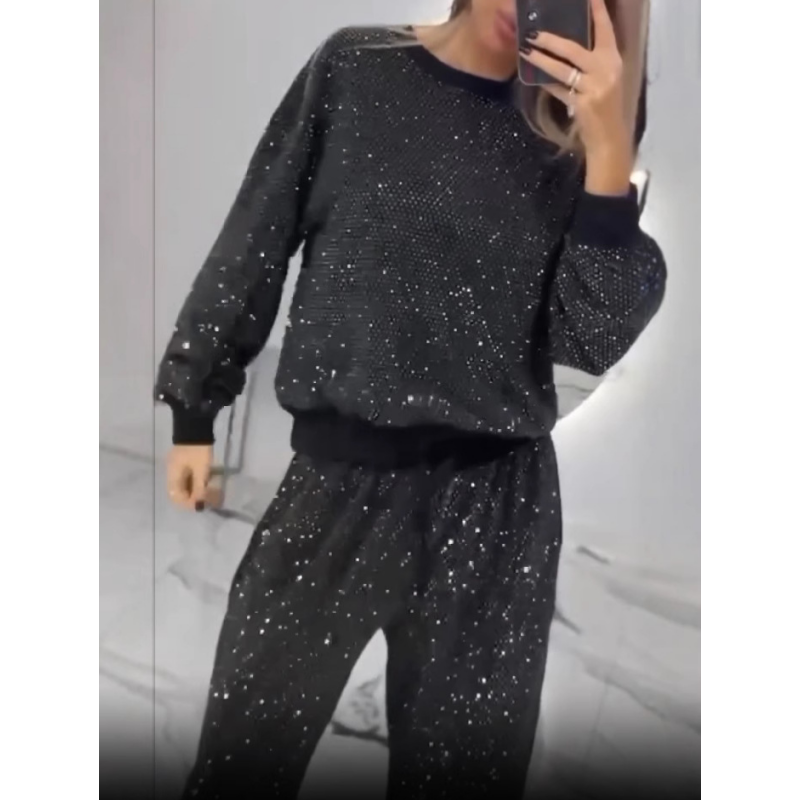 🔥🖤Black Friday Sale:50% OFF🔥Sequined Loose Fit Top and Wide Leg Pants Two-Piece Set