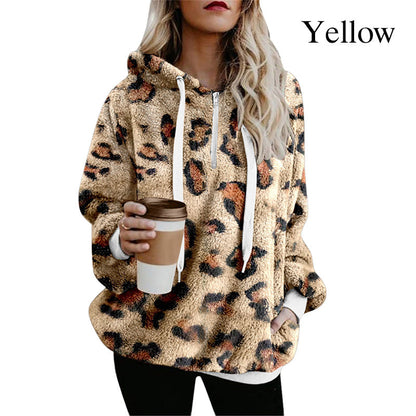 Women's Long Sleeve Half-Zipper Fluff Hoodie Pullover Sweatshirt