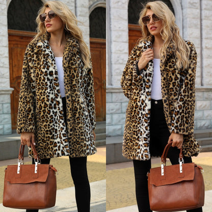 ❄️Winter Specials❄️Women's Fashion Leopard Print Warm Faux Fur Mid-Length Coat