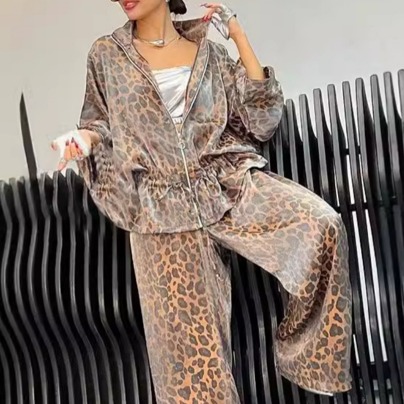 🖤Black Friday Sale:50% OFF🖤Women's Lapel Mid Sleeve Leopard Print 2-Piece Suit