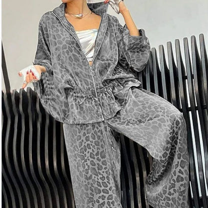 🖤Black Friday Sale:50% OFF🖤Women's Lapel Mid Sleeve Leopard Print 2-Piece Suit