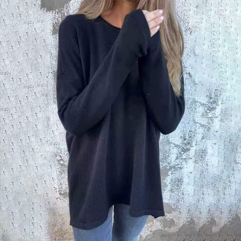 🖤Black Friday Sale:50% OFF🖤Women's Solid Round Neck Long Sleeve Tops🌹