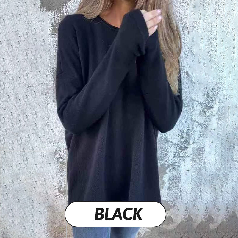 🖤Black Friday Sale:50% OFF🖤Women's Solid Round Neck Long Sleeve Tops🌹