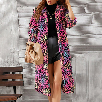 Women's Warm Leopard Print Faux Fur Coat