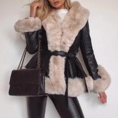 🔥🖤Black Friday Sale:50% OFF🔥Women's Faux-Leather Coat with Faux-Fur Collar