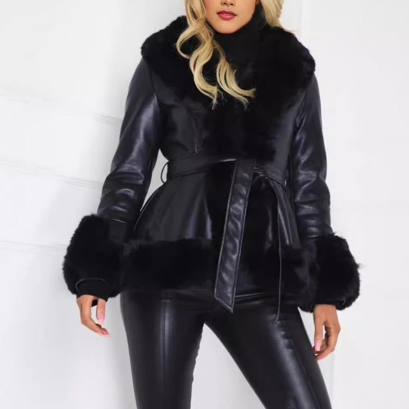 🔥🖤Black Friday Sale:50% OFF🔥Women's Faux-Leather Coat with Faux-Fur Collar