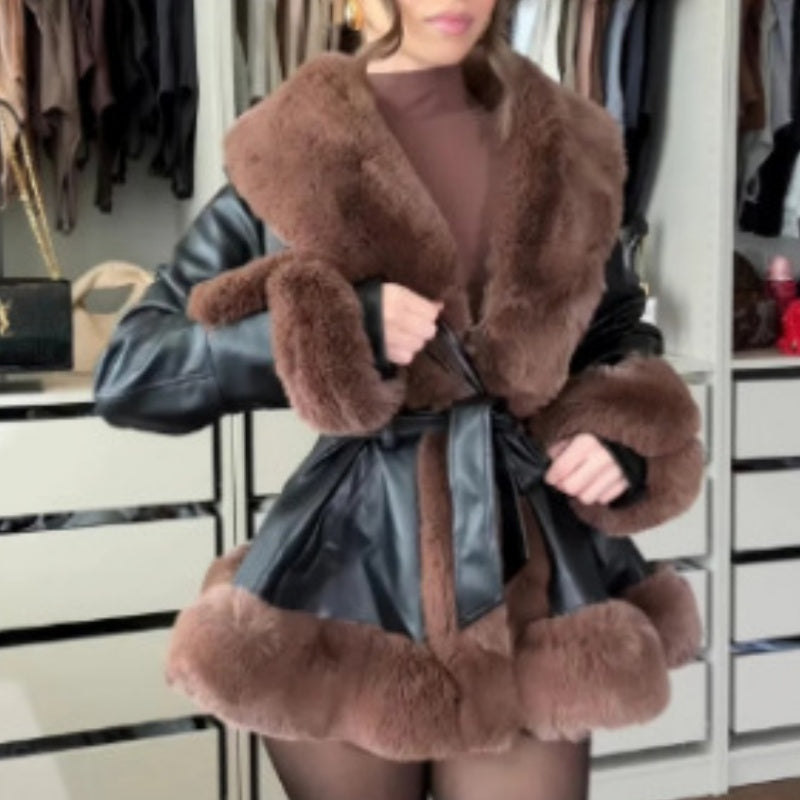 🔥🖤Black Friday Sale:50% OFF🔥Women's Faux-Leather Coat with Faux-Fur Collar