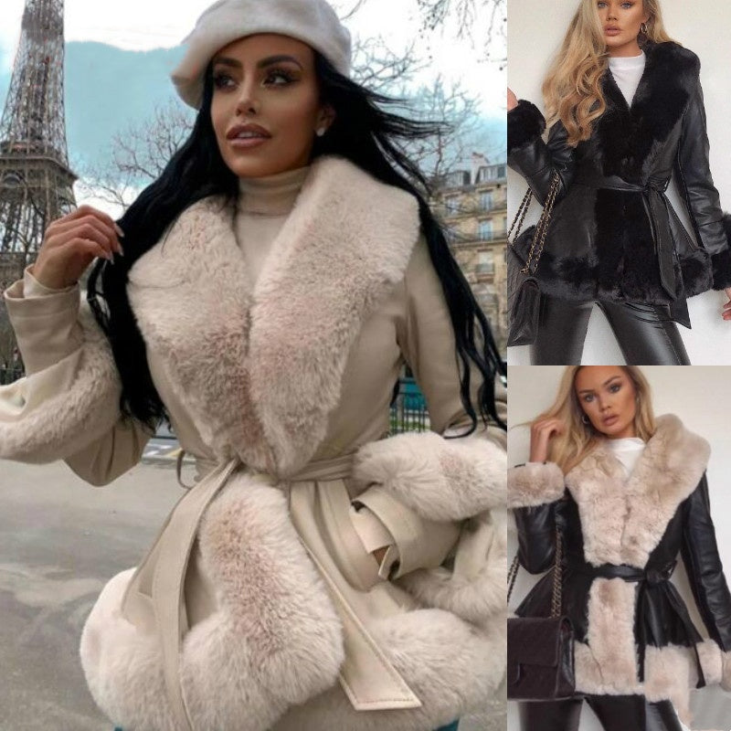 🔥🖤Black Friday Sale:50% OFF🔥Women's Faux-Leather Coat with Faux-Fur Collar