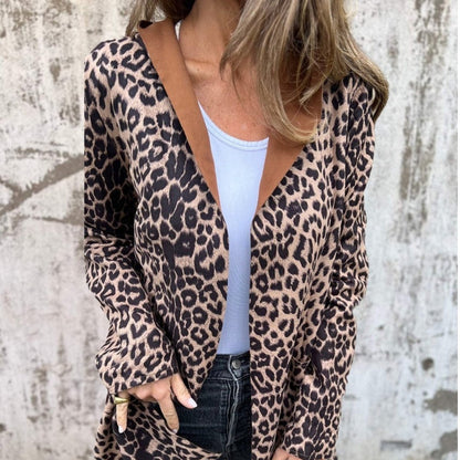 🖤Black Friday Sale:50% OFF🖤Women's Hooded Leopard Print Open-Front Trench Coat