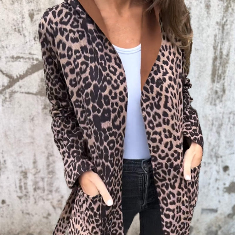 🖤Black Friday Sale:50% OFF🖤Women's Hooded Leopard Print Open-Front Trench Coat