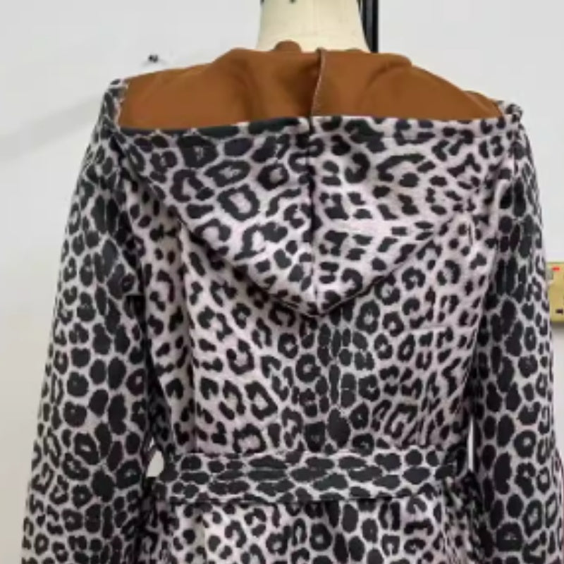 🖤Black Friday Sale:50% OFF🖤Women's Hooded Leopard Print Open-Front Trench Coat