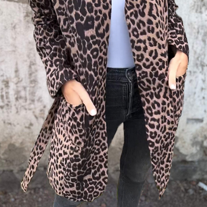 🖤Black Friday Sale:50% OFF🖤Women's Hooded Leopard Print Open-Front Trench Coat