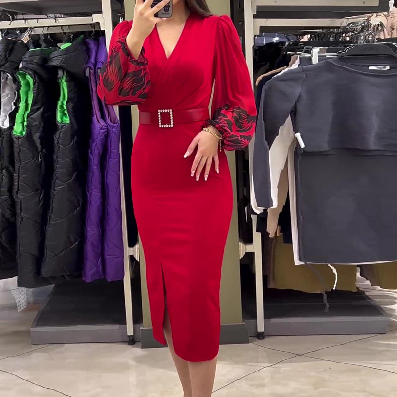 🎁Hot Sale🔥Women’s Elegant V-neck Dress in Red