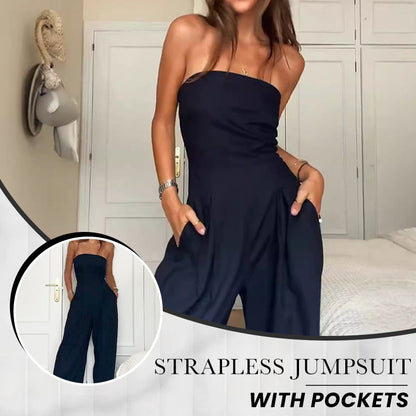 🎅Early Xmas Sales - 50% OFF🎄Women's Strapless Jumpsuit With Pockets