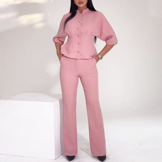 50%off💗Stylish Pink Waist Cinching Top & Pants Set