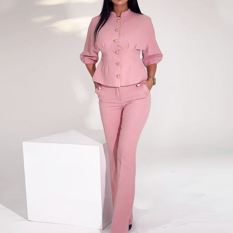 50%off💗Stylish Pink Waist Cinching Top & Pants Set