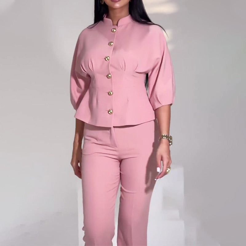 50%off💗Stylish Pink Waist Cinching Top & Pants Set