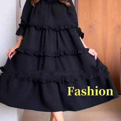 ✨New Arrival✨Women's Round Neck Ruffle Tiered Layered Dress