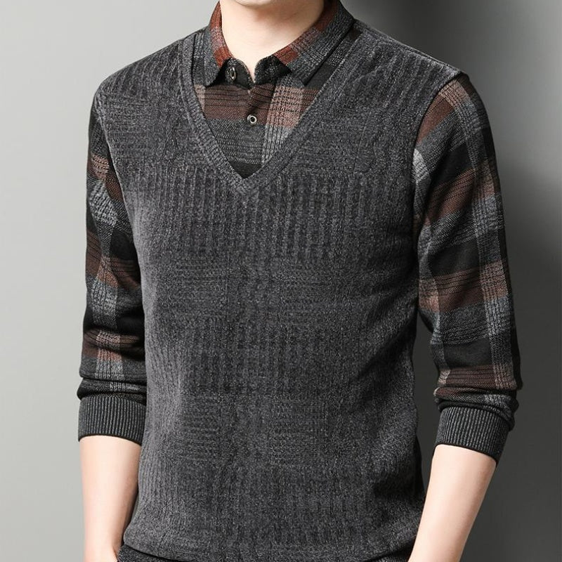 Men's Faux Two Piece Thickened Sweater