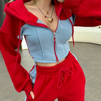 Women’s Trendy Color Block Jacket & Pants 2-Piece Set