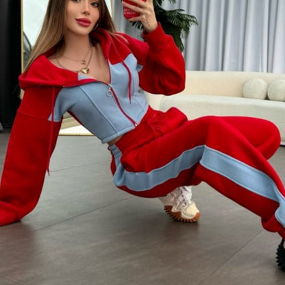 Women’s Trendy Color Block Jacket & Pants 2-Piece Set