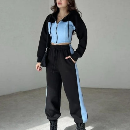 Women’s Trendy Color Block Jacket & Pants 2-Piece Set