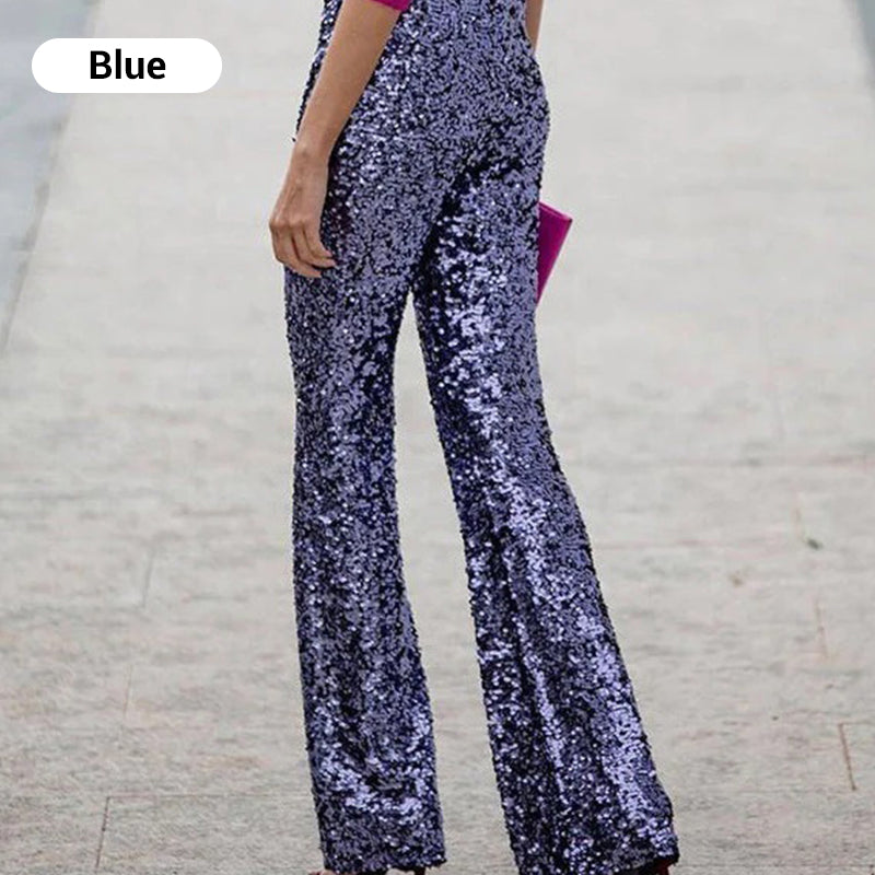 Women's Open Back Draped Blouse & Sequin Flared Pants Set