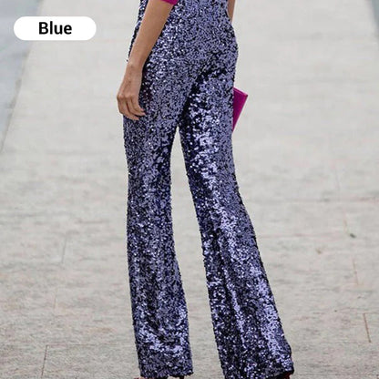 Women's Open Back Draped Blouse & Sequin Flared Pants Set