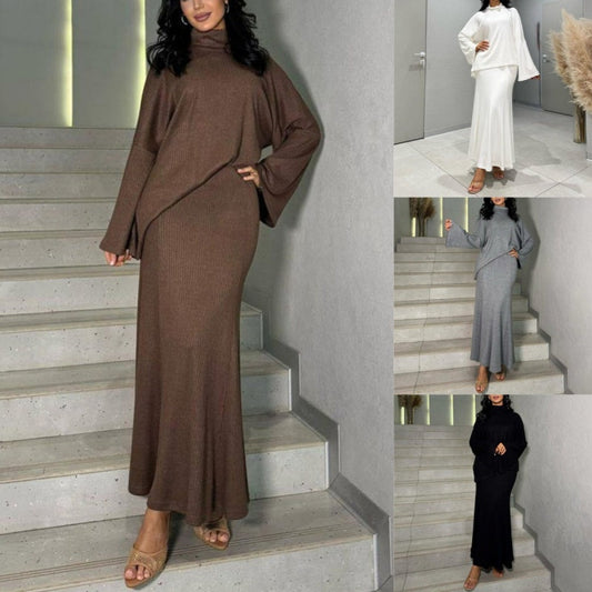 🎊Christmas sale - 50% Off🎊Women’s Casual Turtleneck Top & Maxi Skirt Two-Piece Set