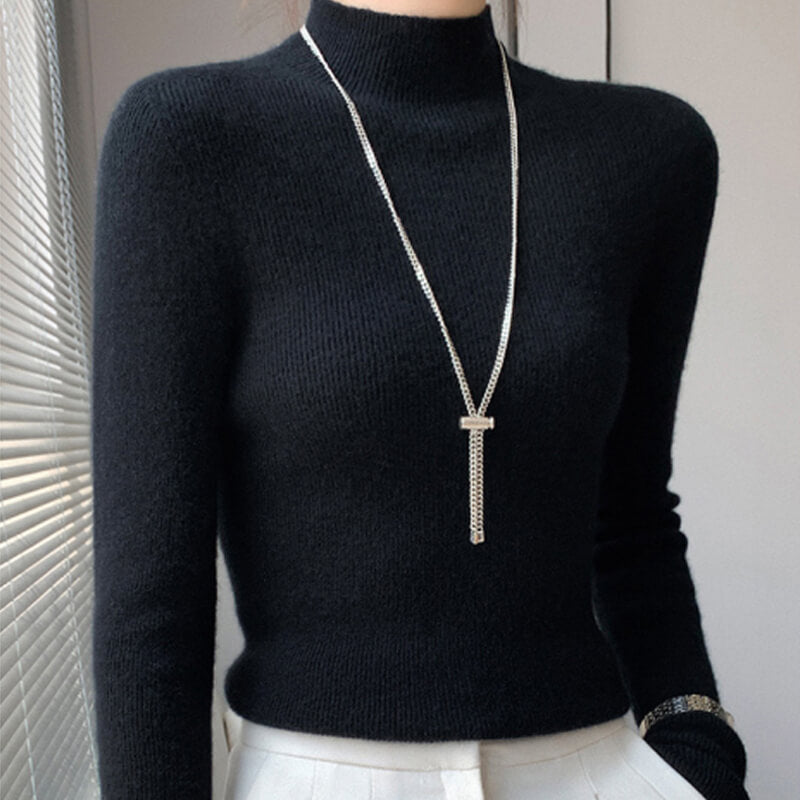 Erin 100% wol eenvoudige mock nek slank fit trui